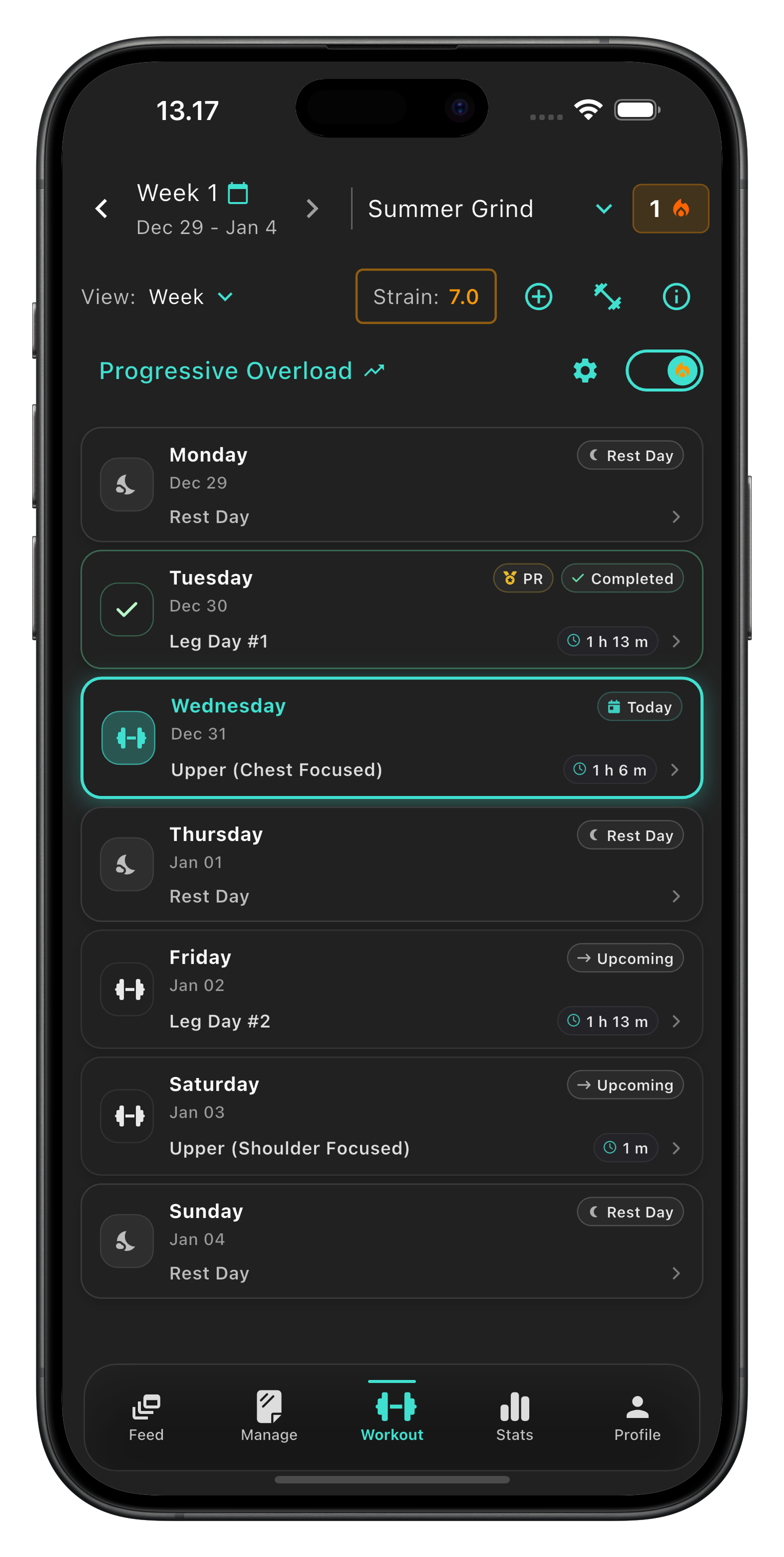 Workout page in BuildX