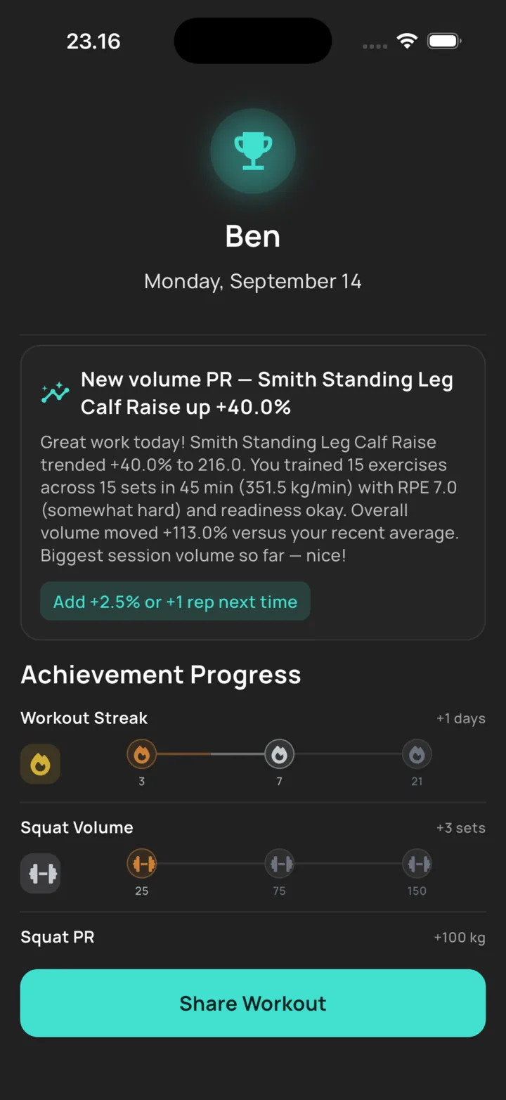 BuildX session summary: a new volume personal record and progress towards the next achievement