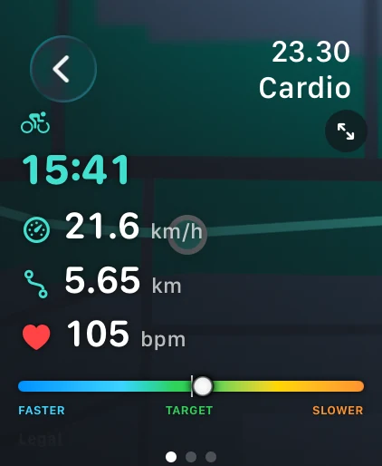 A ride with its route on Apple Watch